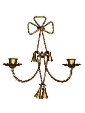 Vintage? 1 Metal Candle Wall Scone Gold Tone 13.5 in Tall